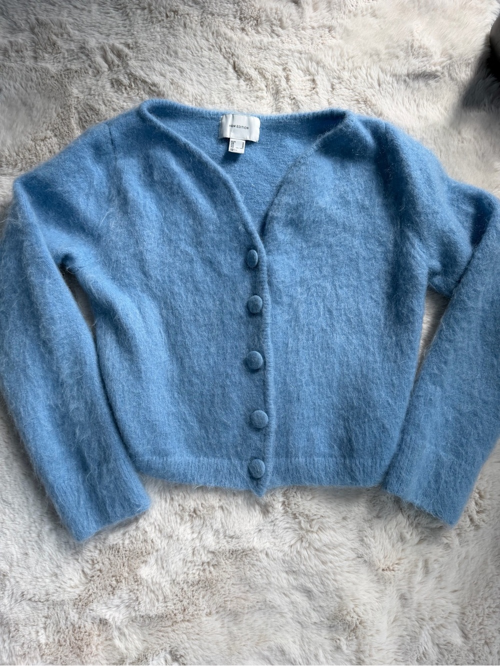 H&M Light Blue Fuzzy V-Neck Button Cardigan - Picture 3 of 4